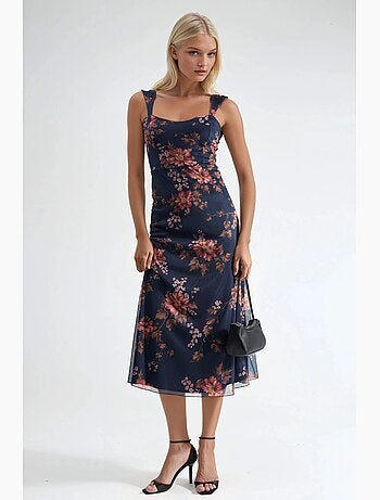 Robe longue fleurie à col carré hiccup
