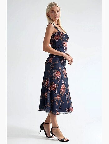 Robe longue fleurie à col carré hiccup