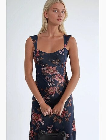 Robe longue fleurie à col carré hiccup