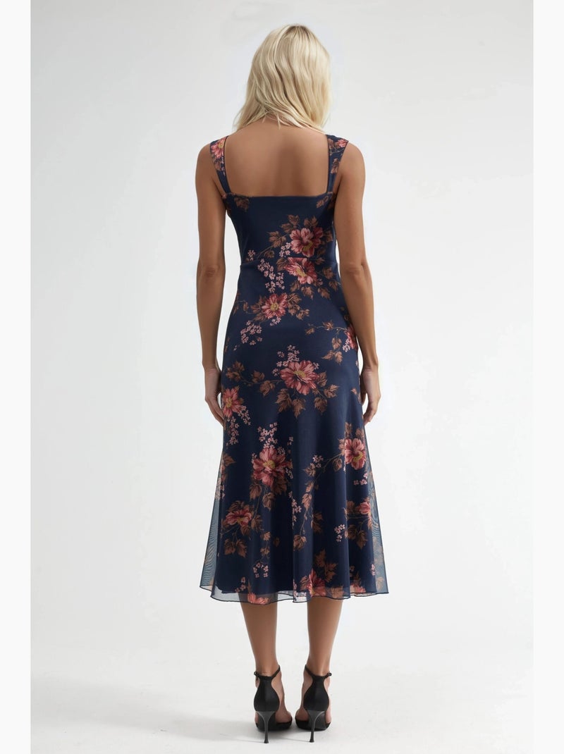 Robe longue fleurie à col carré hiccup Bleu marine - Kiabi