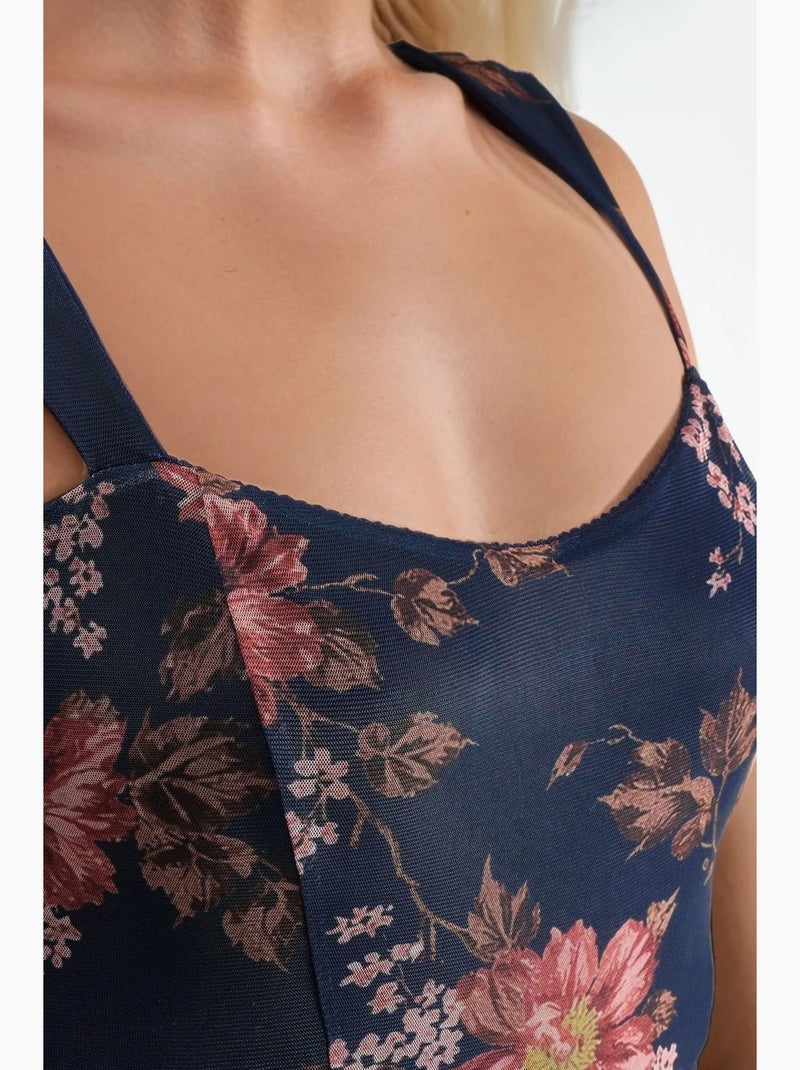 Robe longue fleurie à col carré hiccup Bleu marine - Kiabi