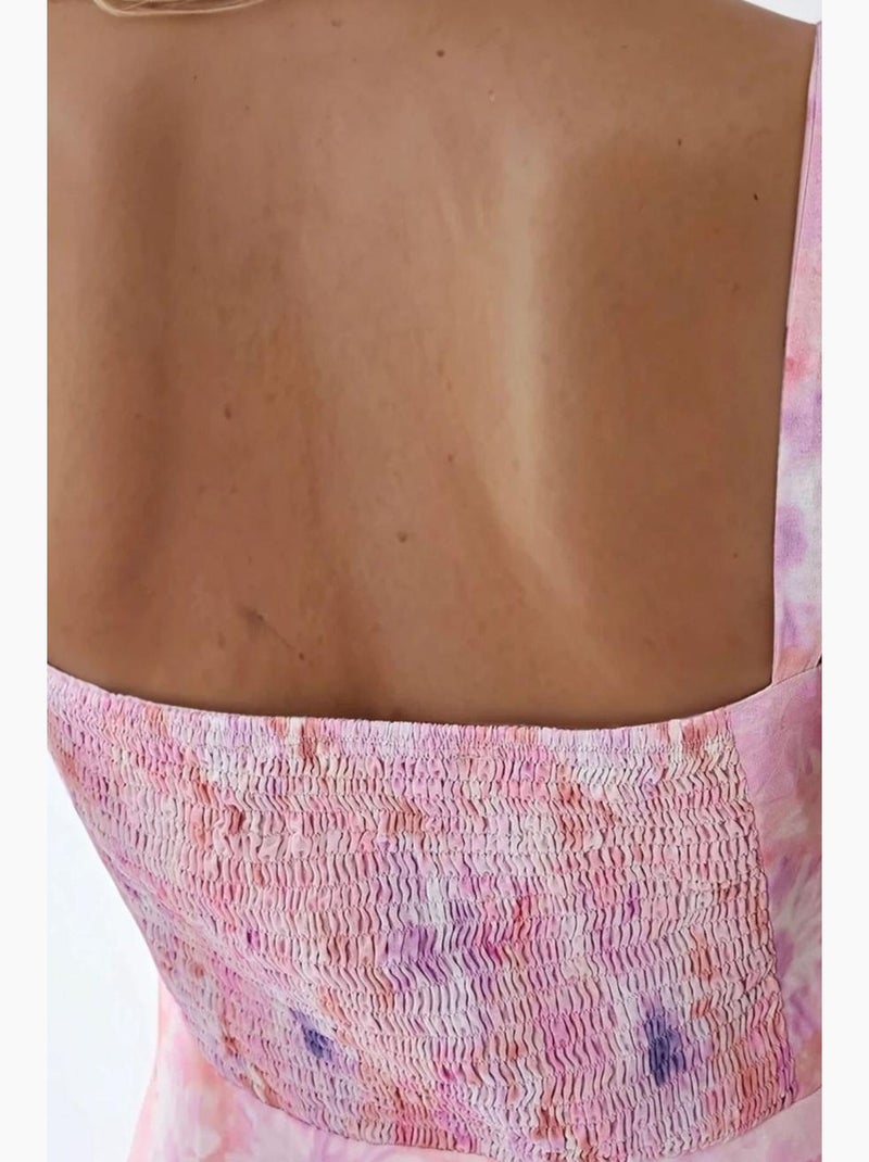 Robe longue fleurie à col cœur hiccup Rose fluo/Solinotes - Kiabi