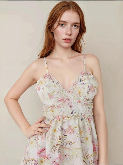 Robe longue fleurie à col en V - Kiabi Robe longue fleurie à col en V - Kiabi