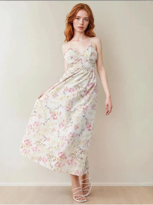Robe longue fleurie à col en V - Kiabi Robe longue fleurie à col en V - Kiabi