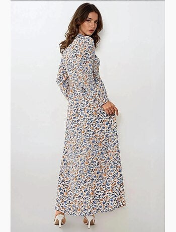 Robe longue fleurie à col ras du cou et ceinture hiccup