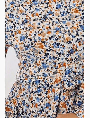 Robe longue fleurie à col ras du cou et ceinture hiccup