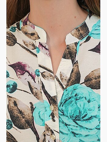 Robe longue fleurie avec col mandarin et fermeture boutonnée bdart