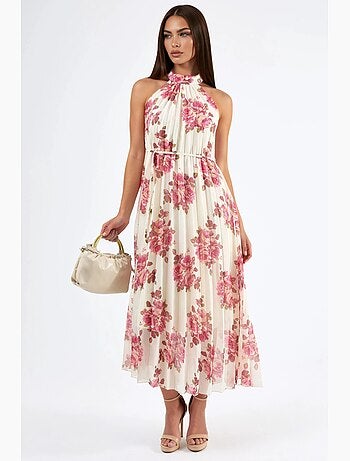 Robe longue fleurie avec détail à nouer busem