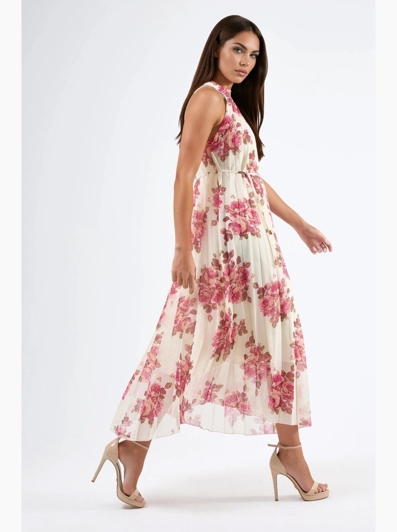 Robe longue fleurie avec détail à nouer busem Crème - Kiabi