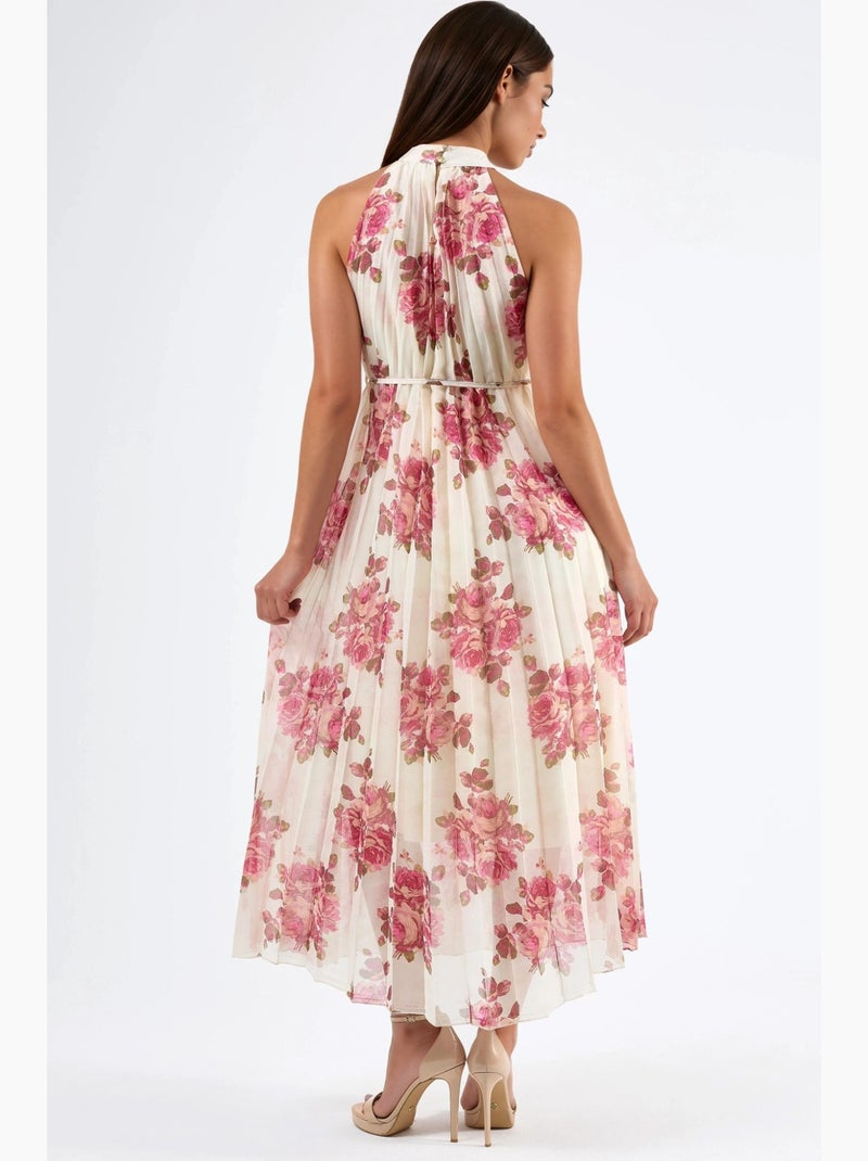 Robe longue fleurie avec détail à nouer busem Crème - Kiabi