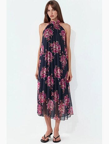 Robe longue fleurie avec détail à nouer busem