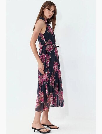 Robe longue fleurie avec détail à nouer busem
