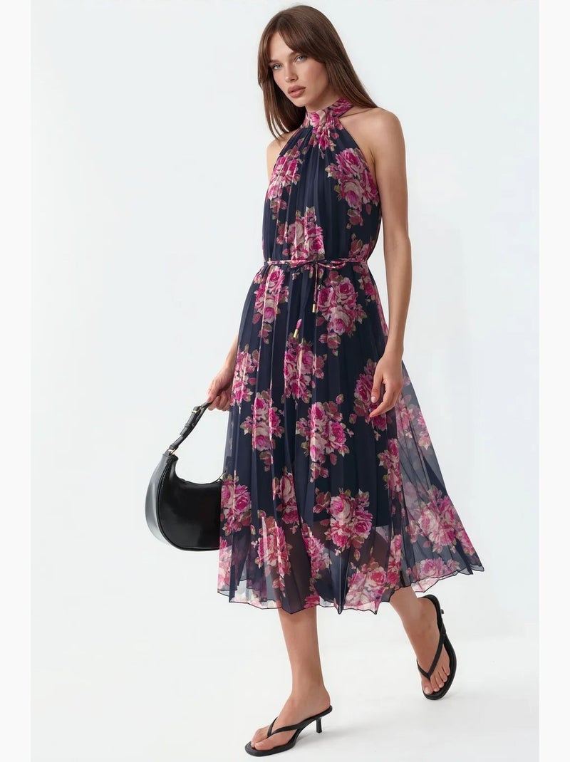 Robe longue fleurie avec détail à nouer busem Noir Rouge - Kiabi