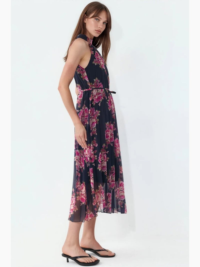 Robe longue fleurie avec détail à nouer busem Noir Rouge - Kiabi