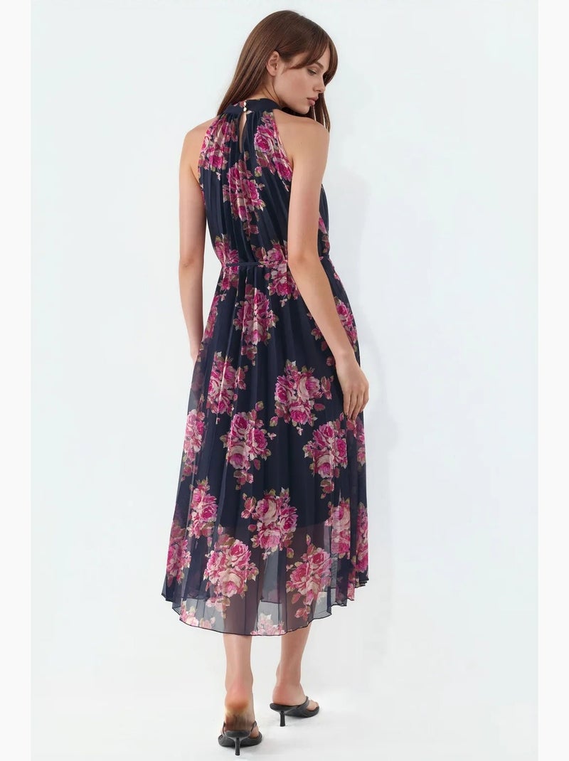 Robe longue fleurie avec détail à nouer busem Noir Rouge - Kiabi