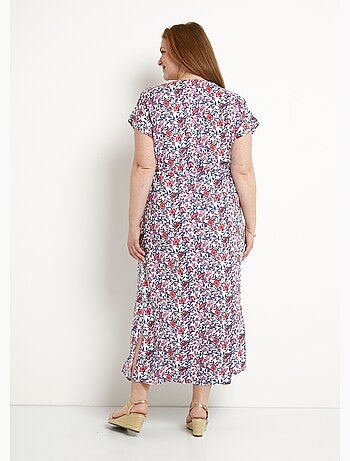 Robe longue fleurie cache-coeur manches courtes - Afibel