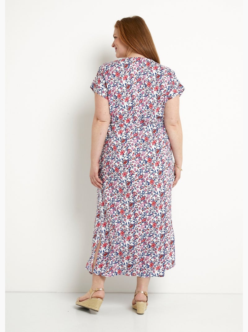 Robe longue fleurie cache-coeur manches courtes - Afibel Bleu Rose - Kiabi