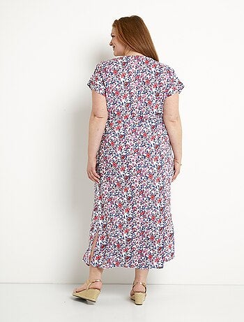 Robe longue fleurie cache-coeur manches courtes