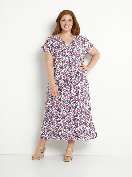 Robe longue fleurie cache-coeur manches courtes - Kiabi
