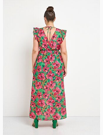 Robe longue fleurie, col V devant et dos - AFIBEL