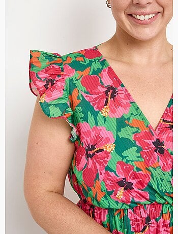 Robe longue fleurie, col V devant et dos - AFIBEL