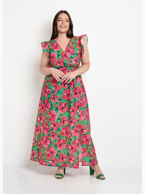Robe longue fleurie, col V devant et dos - AFIBEL - Kiabi