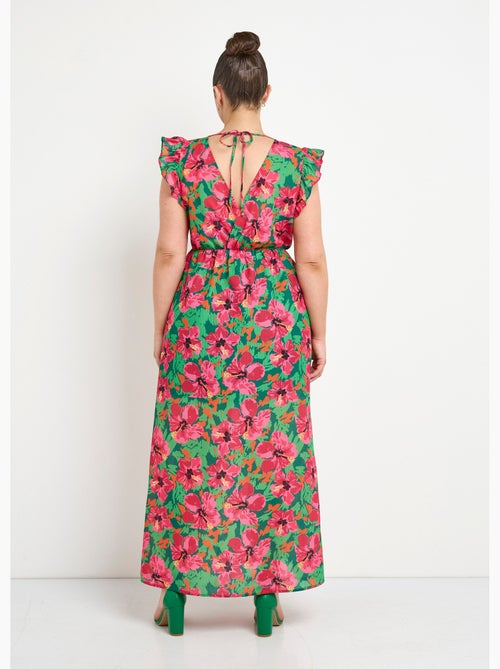Robe longue fleurie, col V devant et dos - AFIBEL - Kiabi