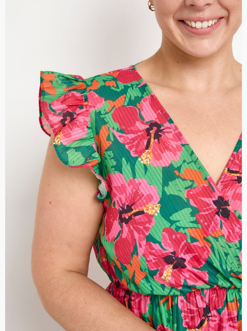 Robe longue fleurie, col V devant et dos - AFIBEL Rose - Kiabi