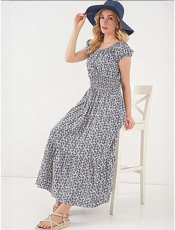 Robe longue fleurie en forme de a avec détails élastiques bdart