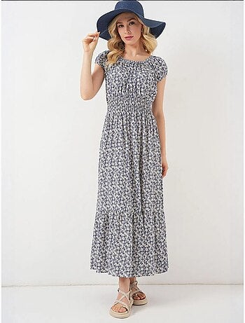 Robe longue fleurie en forme de a avec détails élastiques bdart