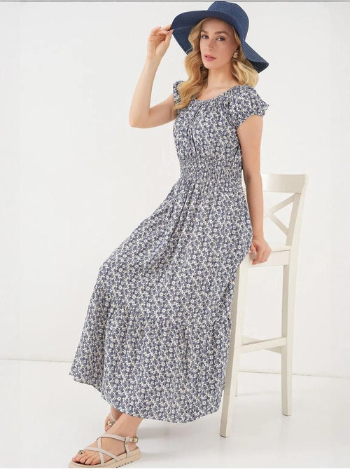 Robe longue fleurie en forme de a avec détails élastiques bdart - Kiabi