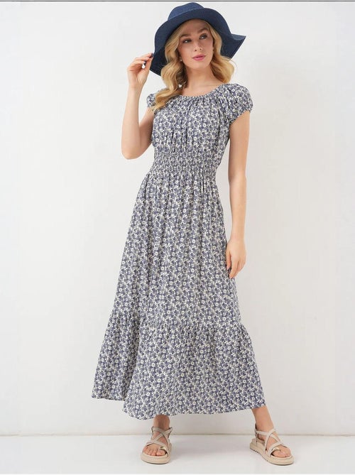 Robe longue fleurie en forme de a avec détails élastiques bdart - Kiabi
