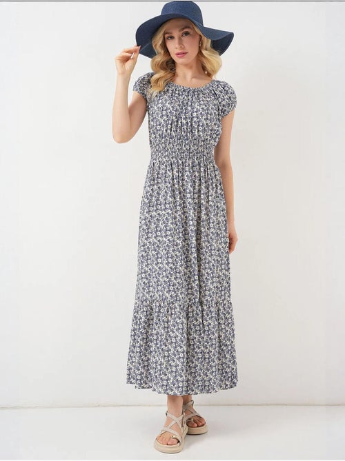 Robe longue fleurie en forme de a avec détails élastiques bdart - Kiabi