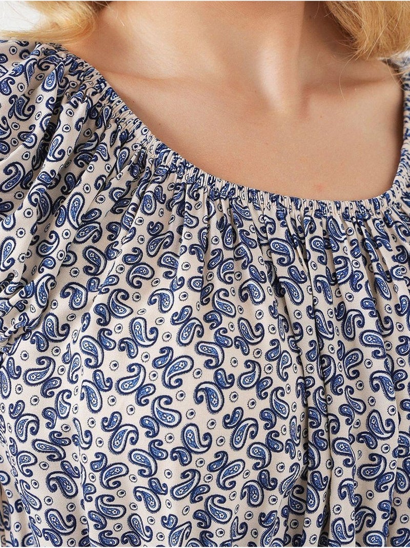 Robe longue fleurie en forme de a avec détails élastiques bdart Bleu marine - Kiabi