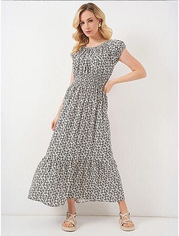 Robe longue fleurie en forme de a avec détails élastiques bdart