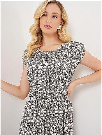 Robe longue fleurie en forme de a avec détails élastiques bdart