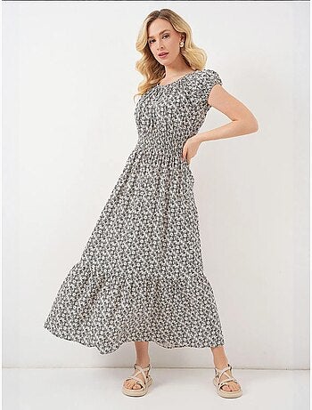 Robe longue fleurie en forme de a avec détails élastiques bdart