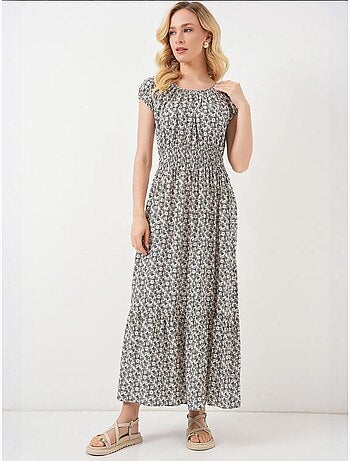 Robe longue fleurie en forme de a avec détails élastiques bdart