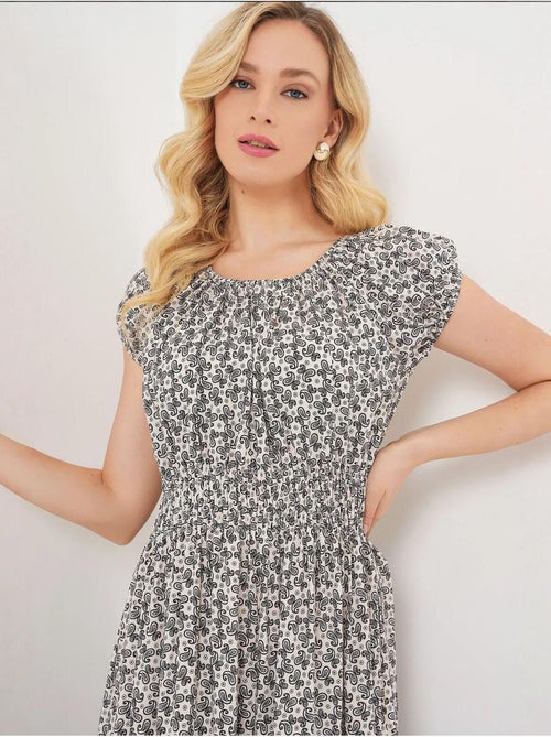 Robe longue fleurie en forme de a avec détails élastiques bdart - Kiabi