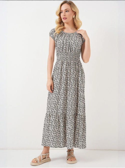 Robe longue fleurie en forme de a avec détails élastiques bdart - Kiabi