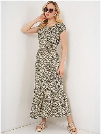 Robe longue fleurie en forme de a avec détails élastiques bdart