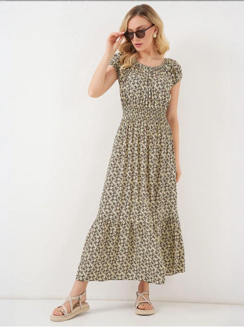 Robe longue fleurie en forme de a avec détails élastiques bdart - Kiabi