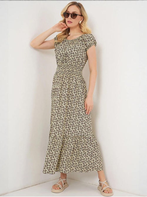 Robe longue fleurie en forme de a avec détails élastiques bdart - Kiabi