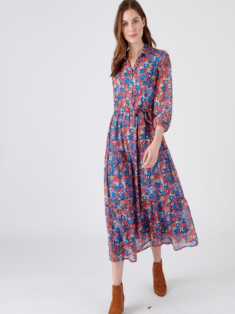 Robe longue fleurie en voile - Damart Bleu - Kiabi