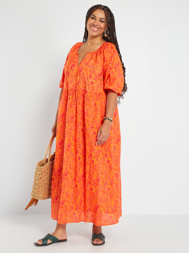 Robe longue 'fleurie' Orange - Kiabi