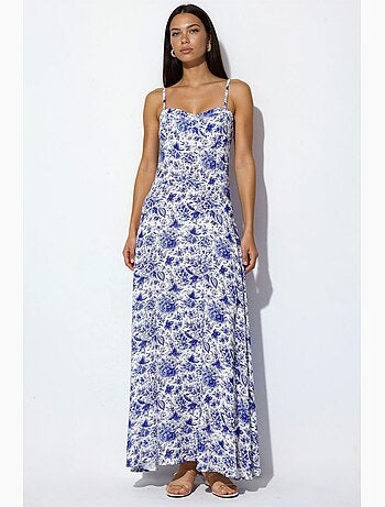 Robe longue fleurie trapèze avec col cœur hiccup