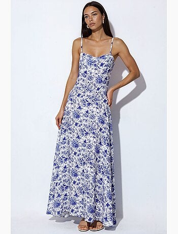 Robe longue fleurie trapèze avec col cœur hiccup