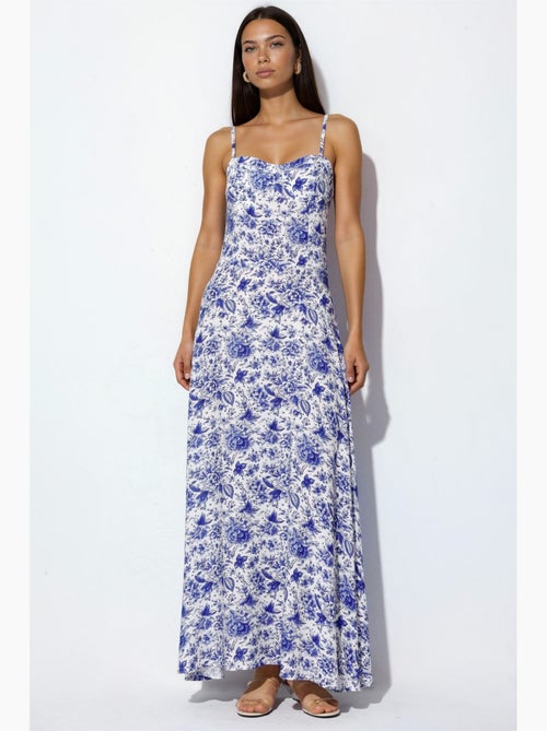 Robe longue fleurie trapèze avec col cœur hiccup - Kiabi Robe longue fleurie trapèze avec col cœur hiccup - Kiabi