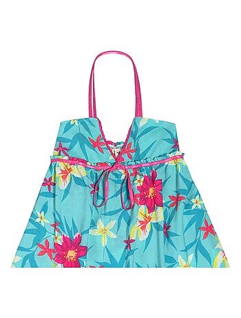 Robe longue fleurs Hawaï turquoise TAHITI - La Faute à Voltaire