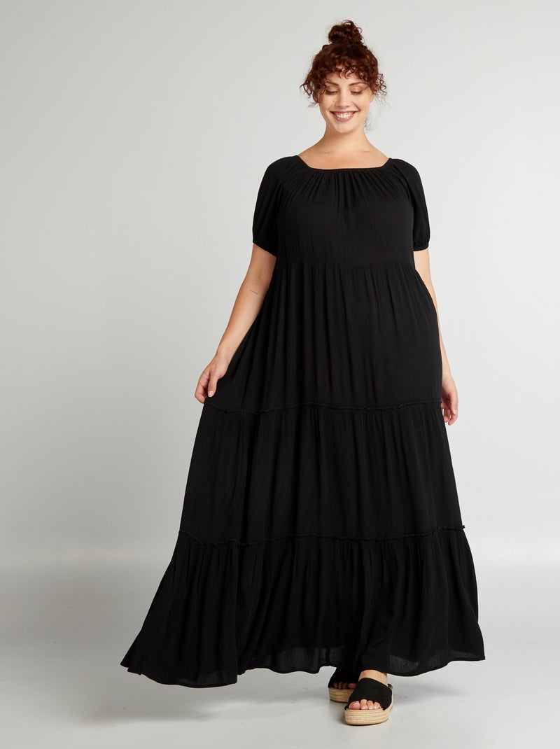 Robe longue fluide à étages noir - Kiabi